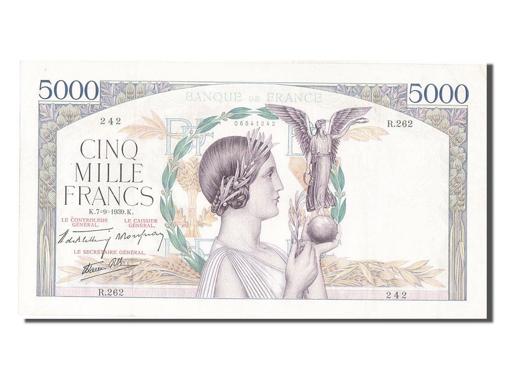 Geldschein, Frankreich, 5000 Francs, 5 000 F 1934-1944 ''Victoire'', 1939