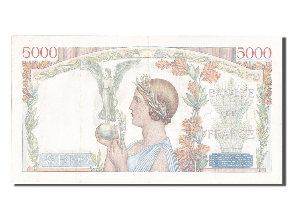 Geldschein, Frankreich, 5000 Francs, 5 000 F 1934-1944 ''Victoire'', 1939