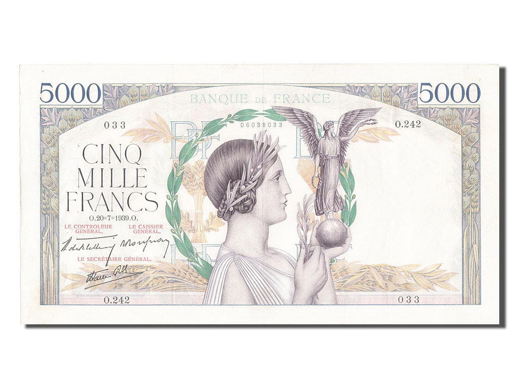 Francia, 5000 Francs, 5 000 F 1934-1944 ''Victoire'', 1939, KM:97a, 1939-07-2...