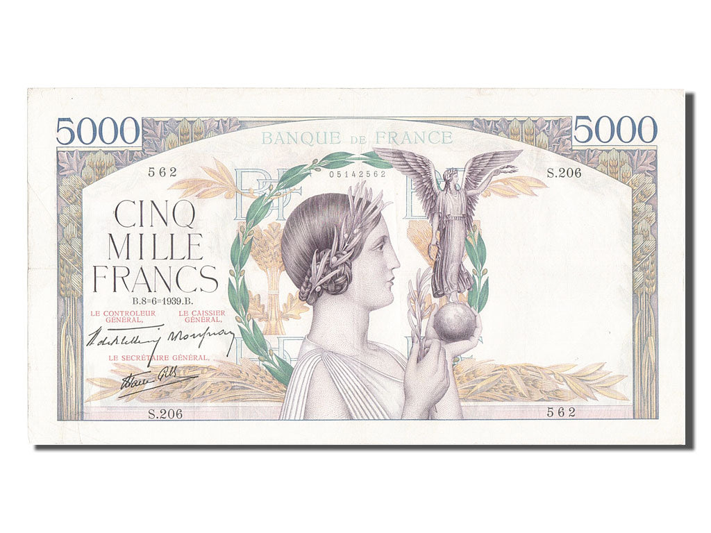 Billet, France, 5000 Francs, 5 000 F 1934-1944 ''Victoire'', 1939, 1939-06-08