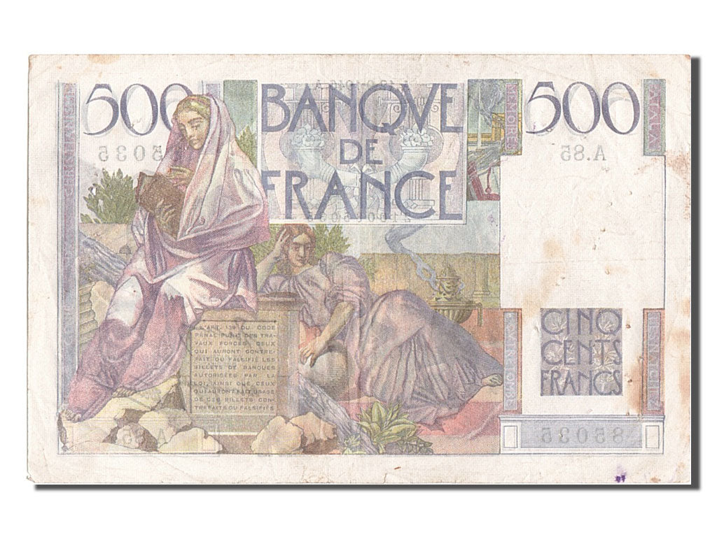 France, 500 Francs, 500 F 1945-1953 ''Chateaubriand'', 1946, KM #129a,...