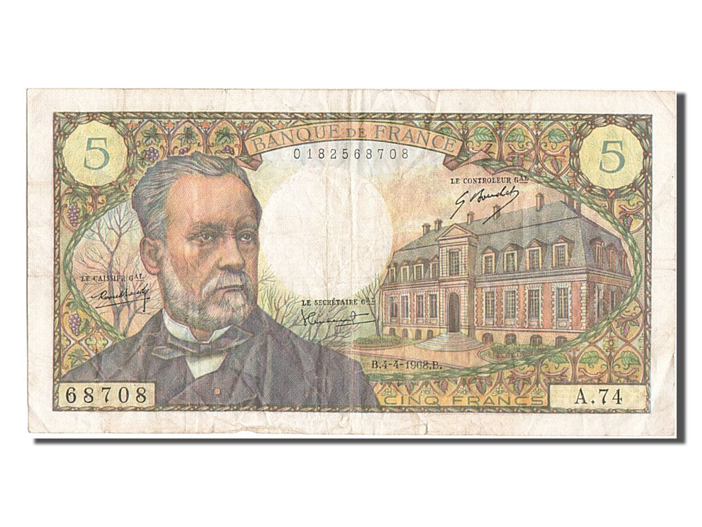 Banknote, France, 5 Francs, 5 F 1966-1970 ''Pasteur'', 1968, 1968-04-04