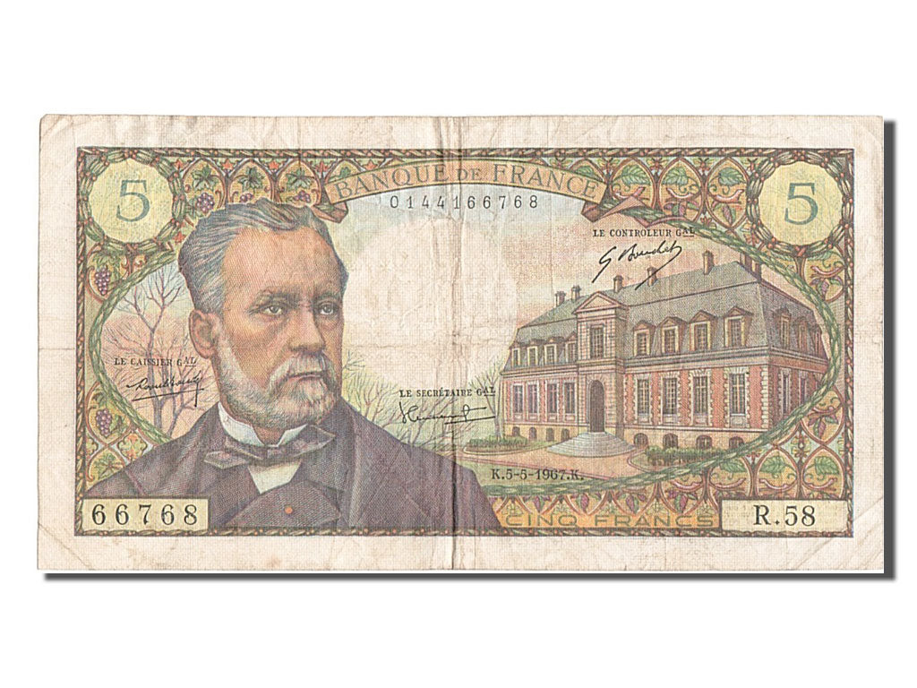 France, 5 Francs, 5 F 1966-1970 ''Pasteur'', 1967, KM #146b, 1967-05-05,...