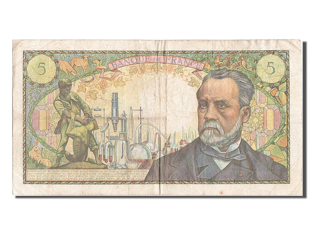 France, 5 Francs, 5 F 1966-1970 ''Pasteur'', 1967, KM #146b, 1967-05-05,...