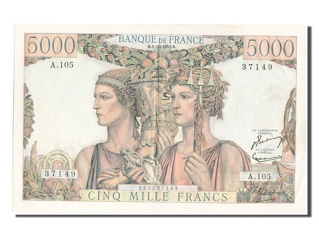 Banknote, France, 5000 Francs, 5 000 F 1949-1957 ''Terre et Mer'', 1952