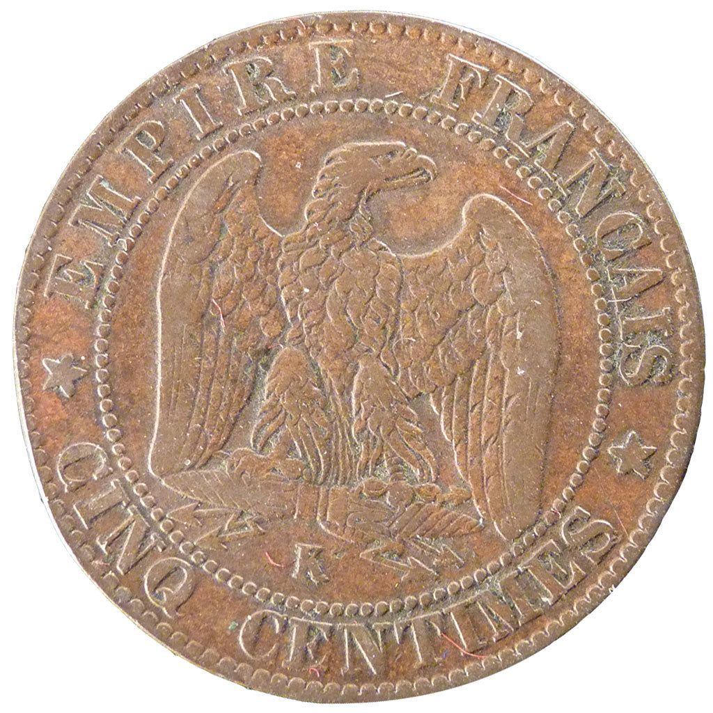 FRANCE, 5 Centimes, 1855, Bordeaux, VF(20-25), Bronze, Gadoury #152, 4.90