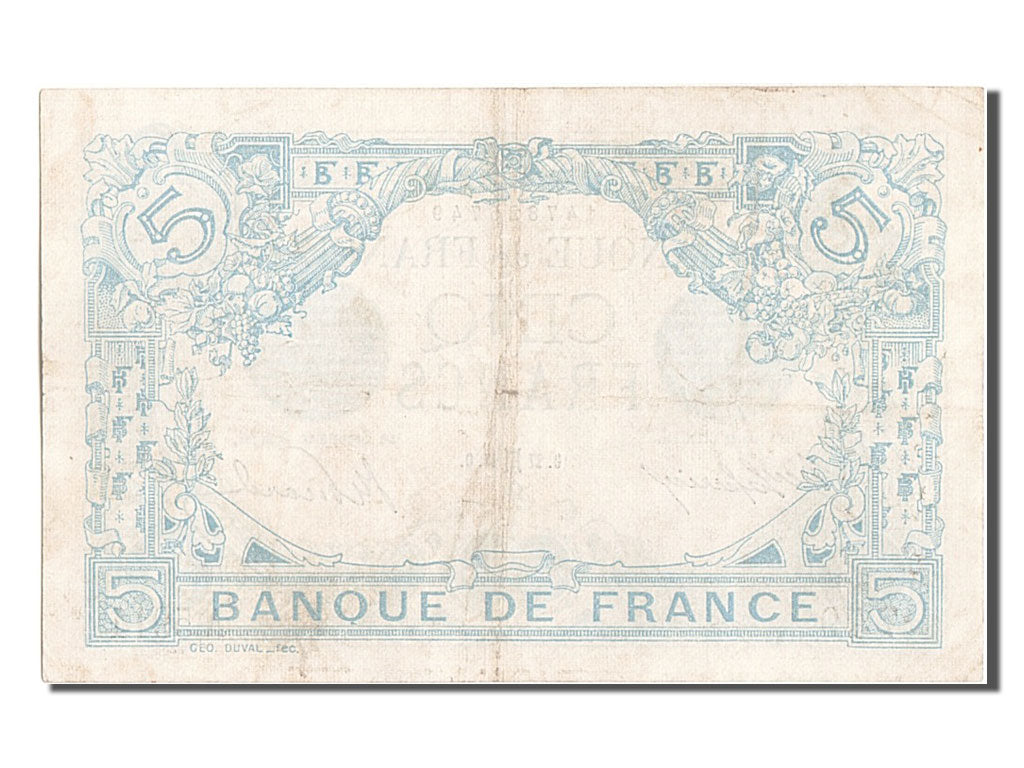 France, 5 Francs, 5 F 1912-1917 ''Bleu'', 1915, KM #70, 1915-05-27, EF(40-45),..