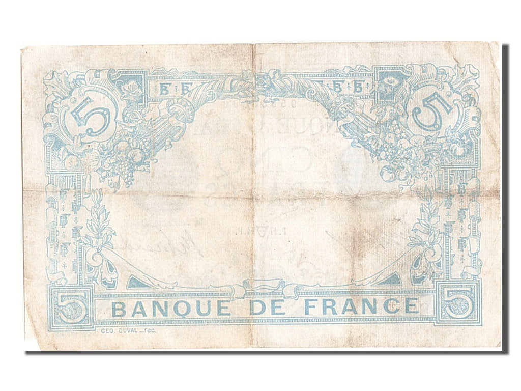 France, 5 Francs, 5 F 1912-1917 ''Bleu'', 1914, KM #70, 1914-04-17, VF(20-25),..