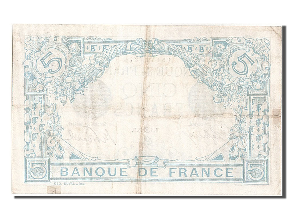 Geldschein, Frankreich, 5 Francs, 5 F 1912-1917 ''Bleu'', 1915, 1915-06-05, S+