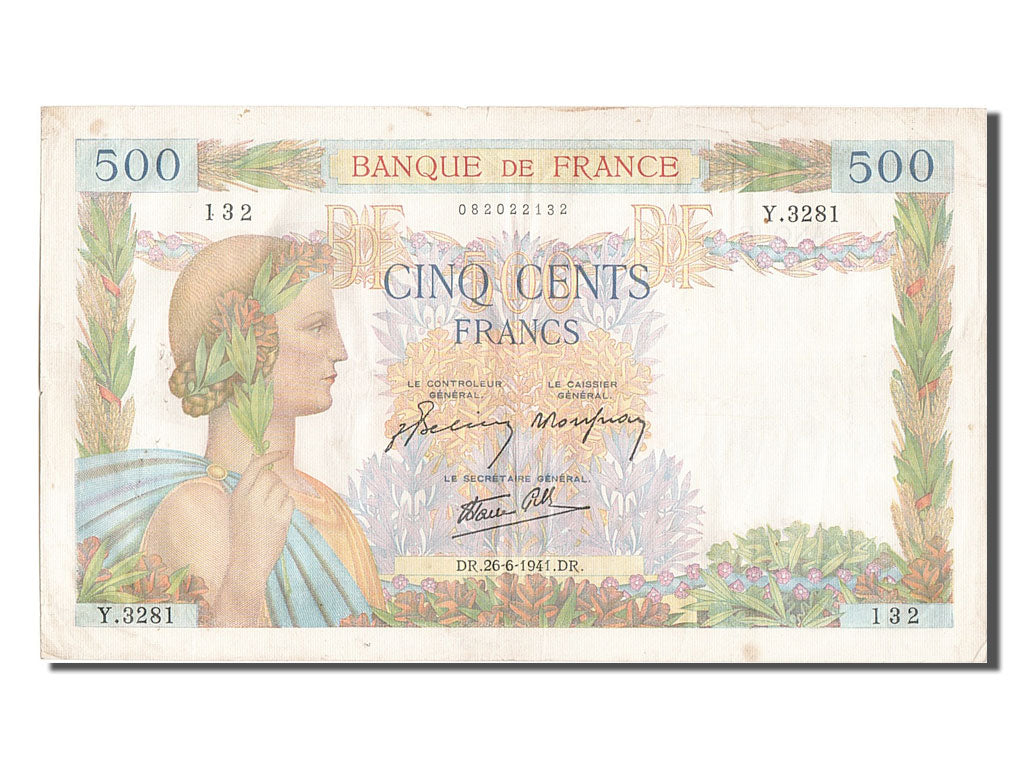 Francia, 500 Francs, 500 F 1940-1944 ''La Paix'', 1941, KM:95b, 1941-06-26, B...