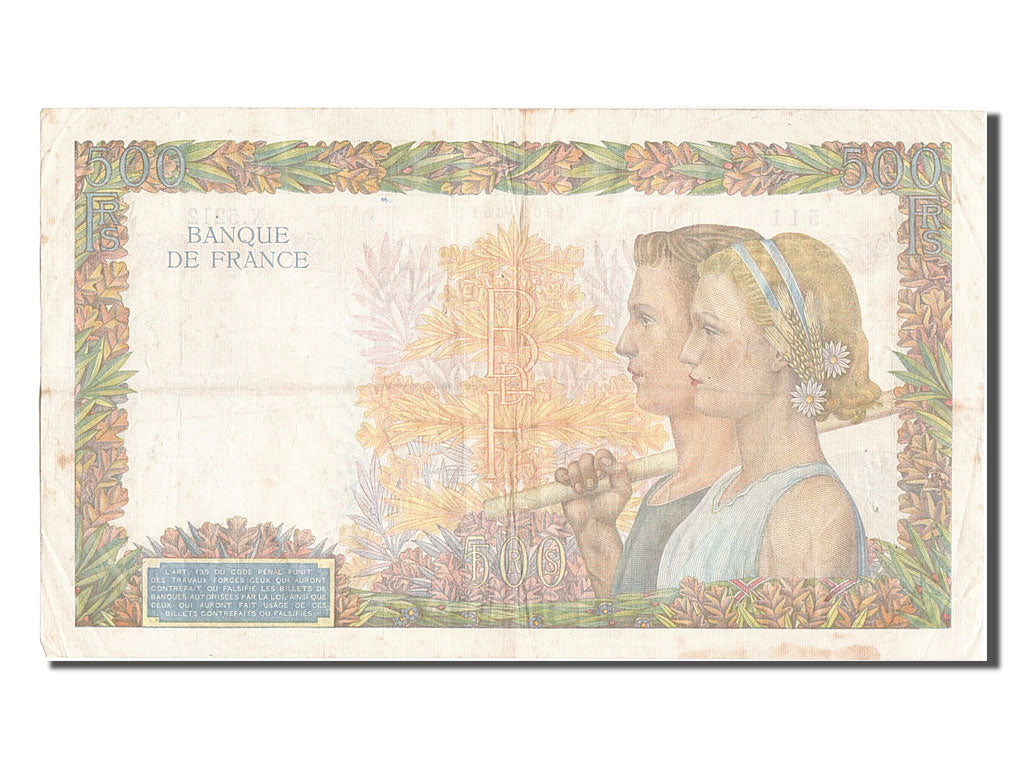 Banknot, Francja, 500 Francs, La Paix, 1942, 1942-04-02, EF(40-45)