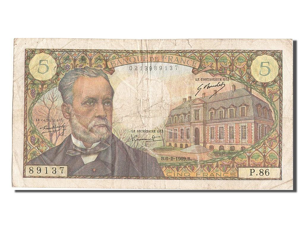 France, 5 Francs, 5 F 1966-1970 ''Pasteur'', 1969, KM #146b, 1969-02-06,...