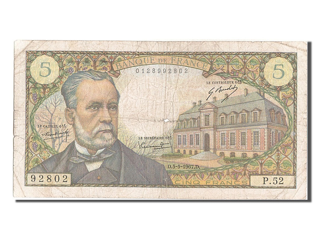 France, 5 Francs, 5 F 1966-1970 ''Pasteur'', 1967, KM #146b, 1967-05-05,...
