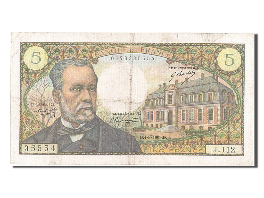 France, 5 Francs, 5 F 1966-1970 ''Pasteur'', 1969, KM #146b, 1969-09-04,...
