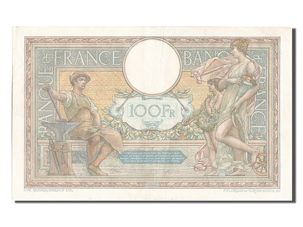 France, 100 Francs, 100 F 1908-1939 ''Luc Olivier Merson'', 1925, KM #78a,...