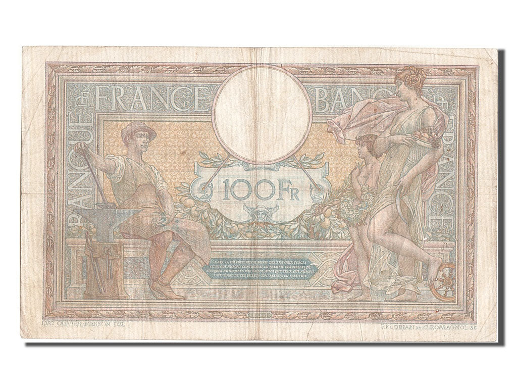 Billete, Francia, 100 Francs, 100 F 1908-1939 ''Luc Olivier Merson'', 1916