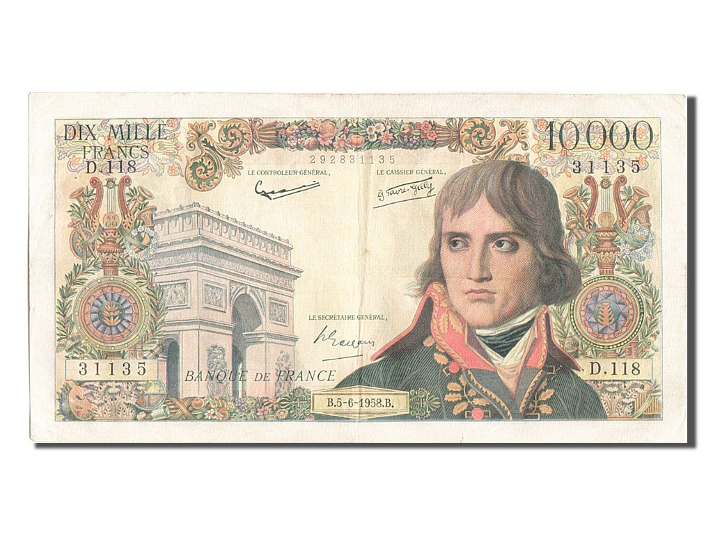 France, 10,000 Francs, 10 000 F 1955-1958 ''Bonaparte'', 1958, KM #136b,...