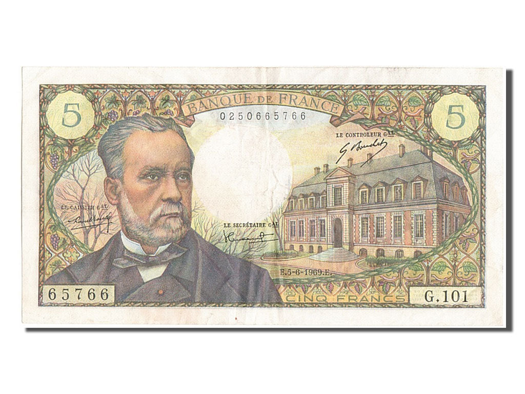 France, 5 Francs, 5 F 1966-1970 ''Pasteur'', 1969, KM #146b, 1969-06-05,...