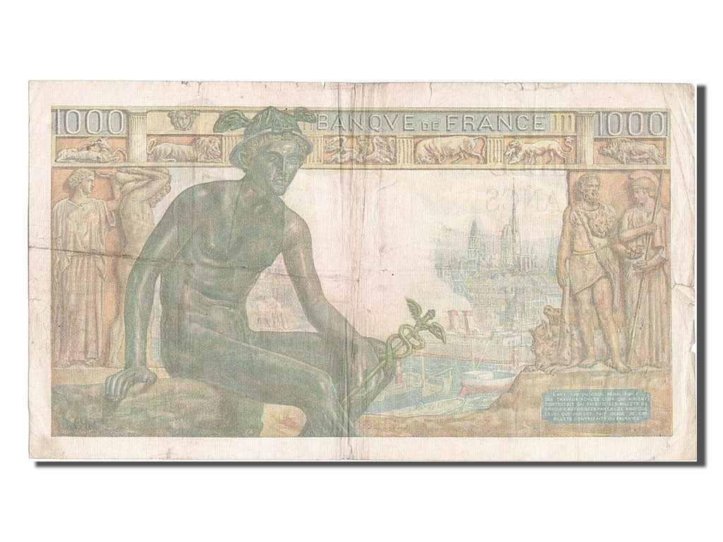 France, 1000 Francs, 1 000 F 1942-1943 ''Déesse Déméter'', 1942, KM #102, 194...