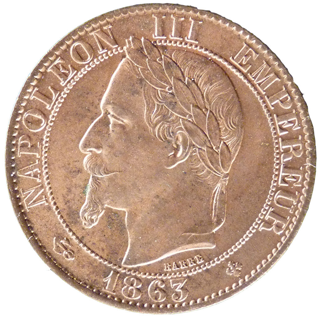 Second Empire, 5 Centimes Napoléon III 1863 BB, PCGS MS64RB