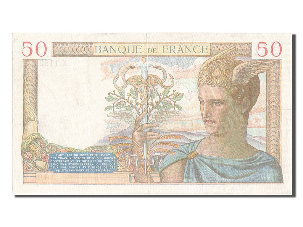 France, 50 Francs, 50 F 1934-1940 ''Cérès'', 1940, KM #85b, 1940-01-11, V...