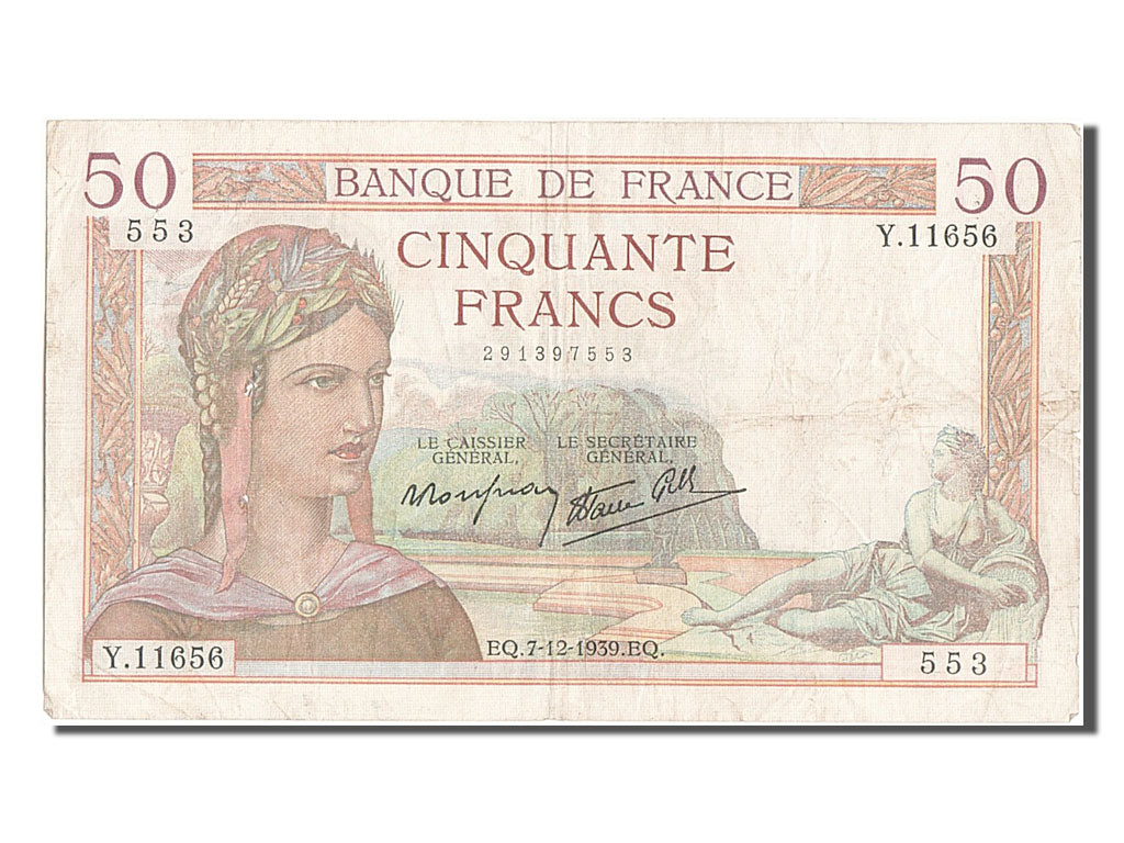 Billet, France, 50 Francs, 50 F 1934-1940 ''Cérès'', 1939, 1939-12-07, TB+