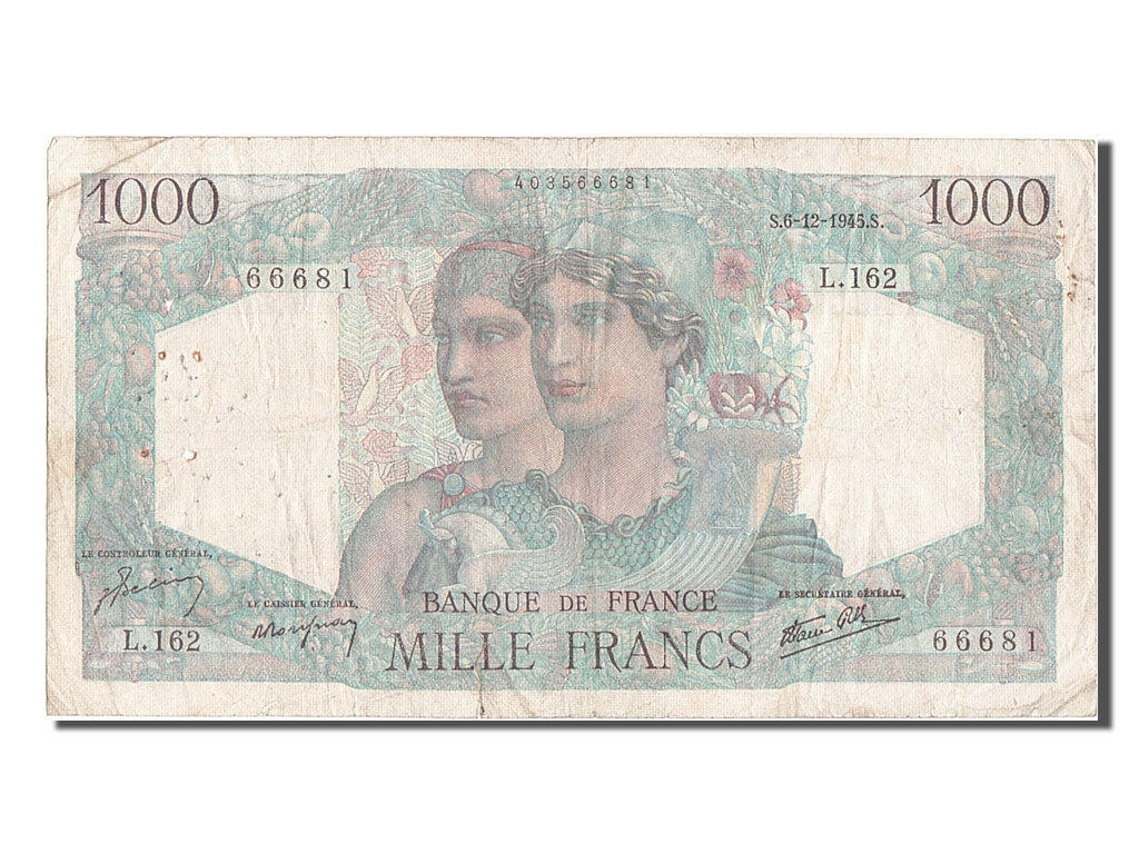 Francia, 1000 Francs, 1 000 F 1945-1950 ''Minerve et Hercule'', 1945, KM:130a...