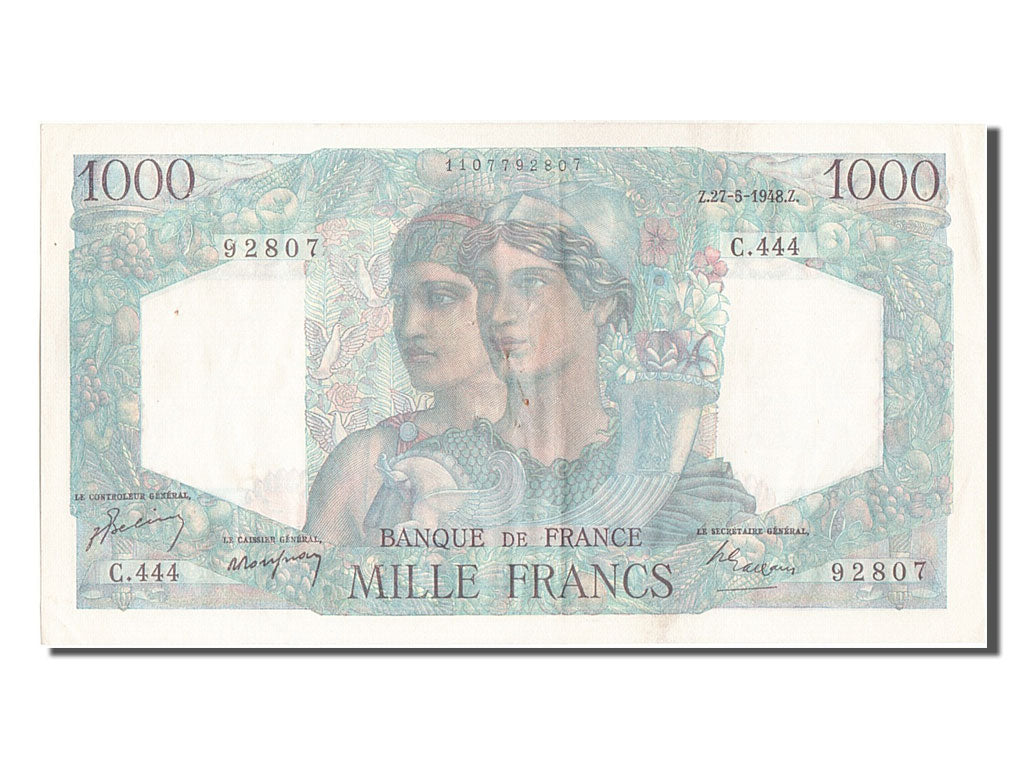 Biljet, Frankrijk, 1000 Francs, 1 000 F 1945-1950 ''Minerve et Hercule'', 1948