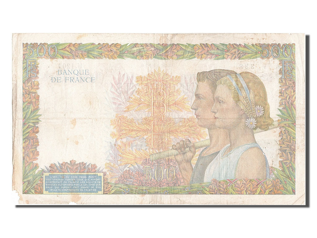 France, 500 Francs, 500 F 1940-1944 ''La Paix'', 1940, KM #95a, 1940-10-31,...