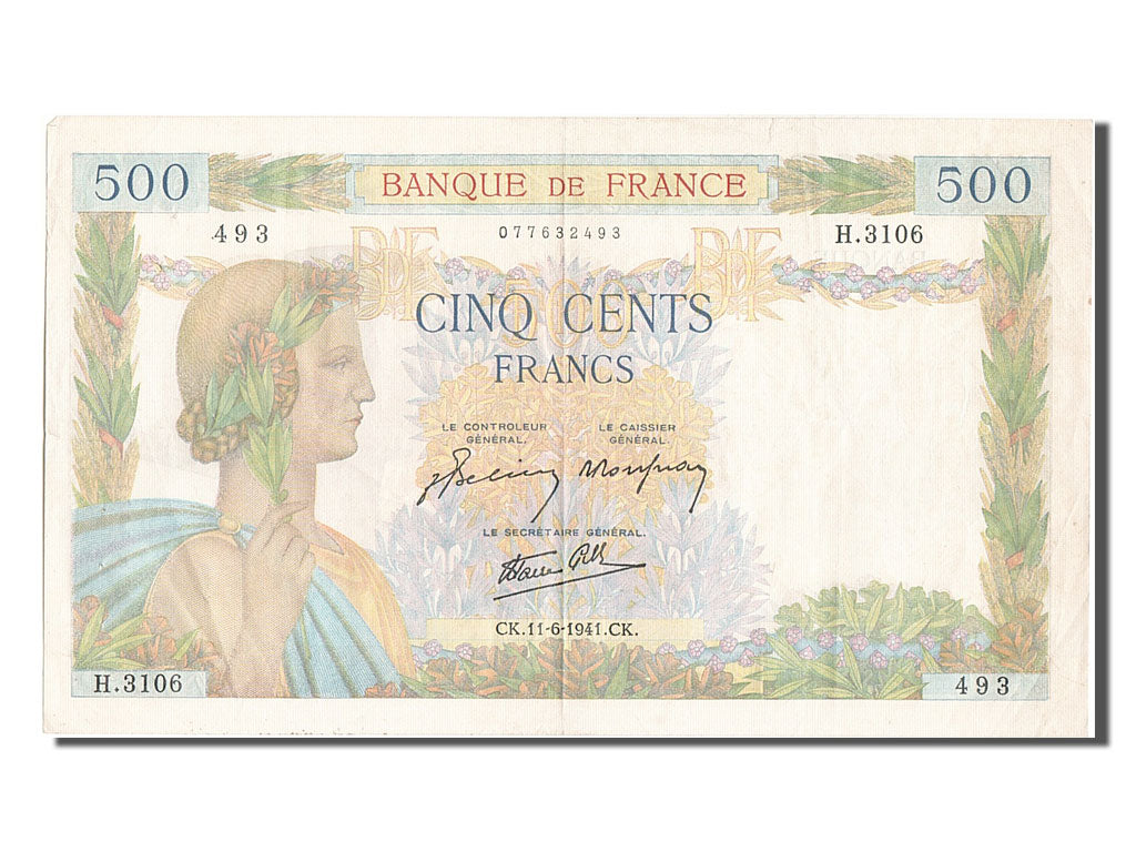 France, 500 Francs, 500 F 1940-1944 ''La Paix'', 1941, KM #95b, 1941-06-11,...