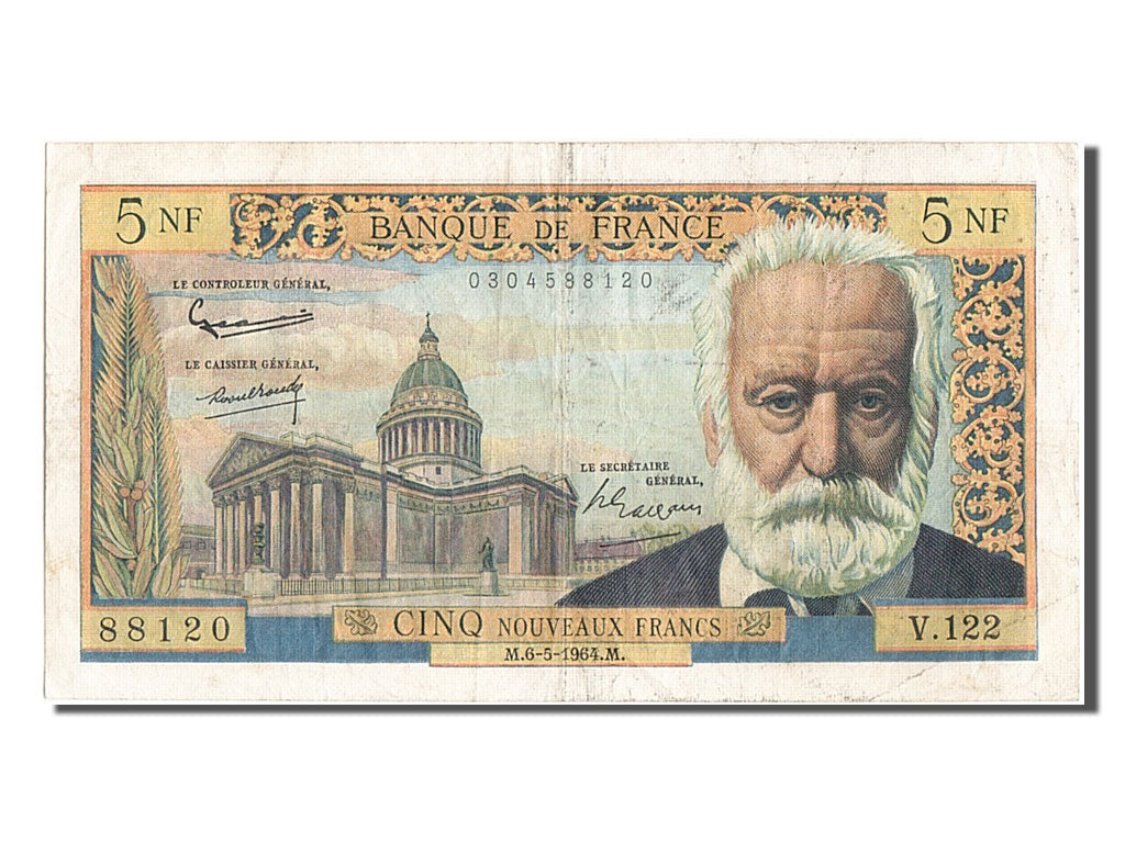 France, 5 Nouveaux Francs, 5 NF 1959-1965 ''Victor Hugo'', 1964, KM #141a,...