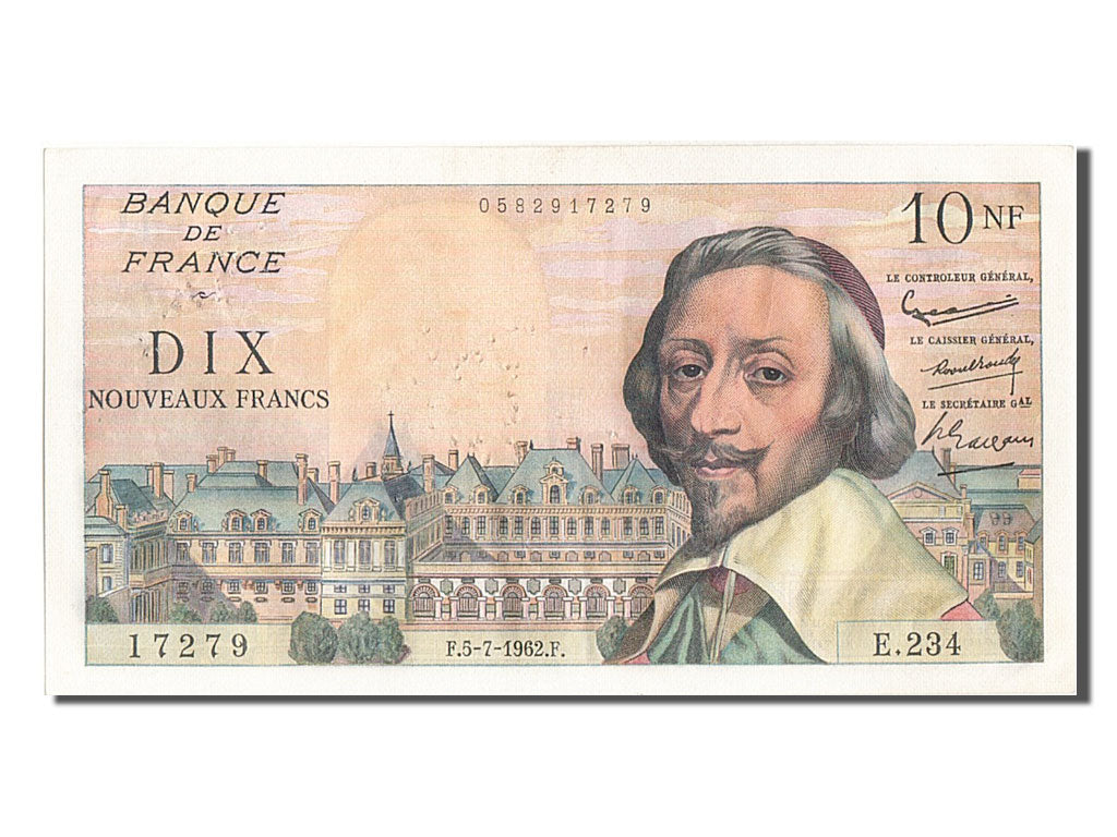 France, 10 Nouveaux Francs, 10 NF 1959-1963 ''Richelieu'', 1962, KM #142a,...