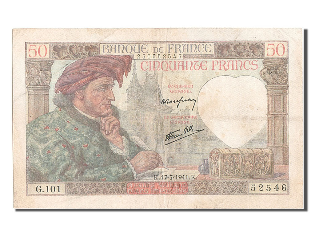 France, 50 Francs, 50 F 1940-1942 ''Jacques Coeur'', 1941, KM #93, 1941-07-17,..