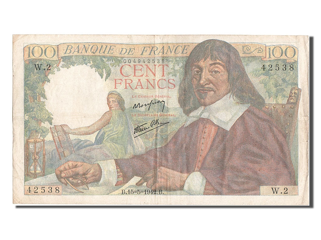 FRANCE, 100 Francs, 100 F 1942-1944 ''Descartes'', 1942, 1942-05-15, VF(30-35),.