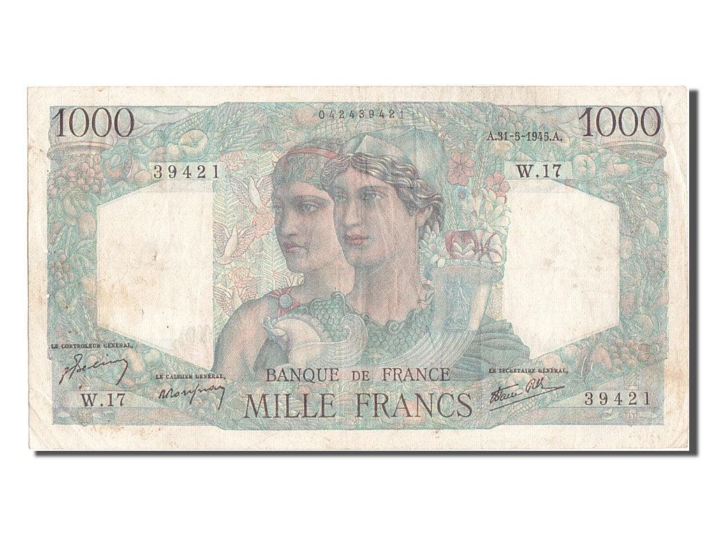 Banconote, Francia, 1000 Francs, 1 000 F 1945-1950 ''Minerve et Hercule'', 1945