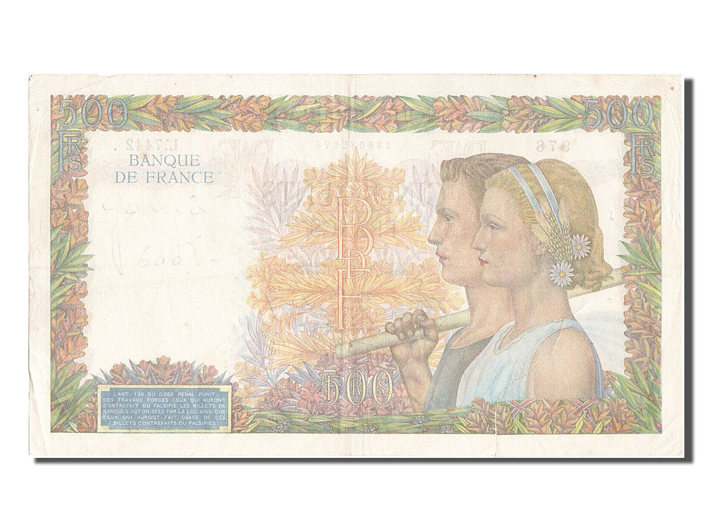 France, 500 Francs, 500 F 1940-1944 ''La Paix'', 1942, KM #95b, 1942-11-05,...