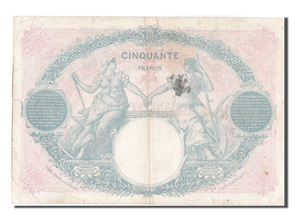 France, 50 Francs, 50 F 1889-1927 ''Bleu et Rose'', 1924, KM #64g, 1924-11-27,..