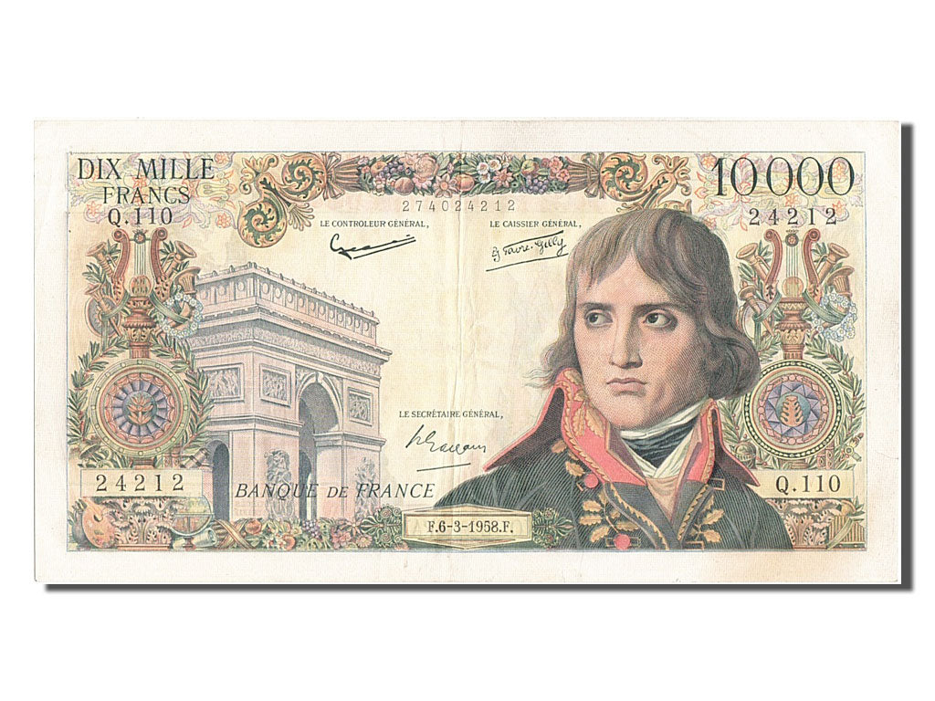 France, 10,000 Francs, 10 000 F 1955-1958 ''Bonaparte'', 1958, KM #136b,...