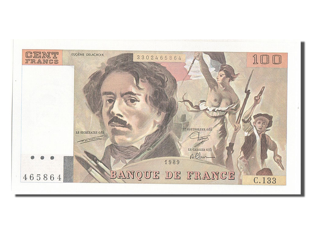 France, 100 Francs, 100 F 1978-1995 ''Delacroix'', 1989, KM #154d, UNC(65-70),..
