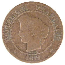 Francia, Cérès, 5 Centimes, 1871, Paris, MB, Bronzo, Gadoury:157