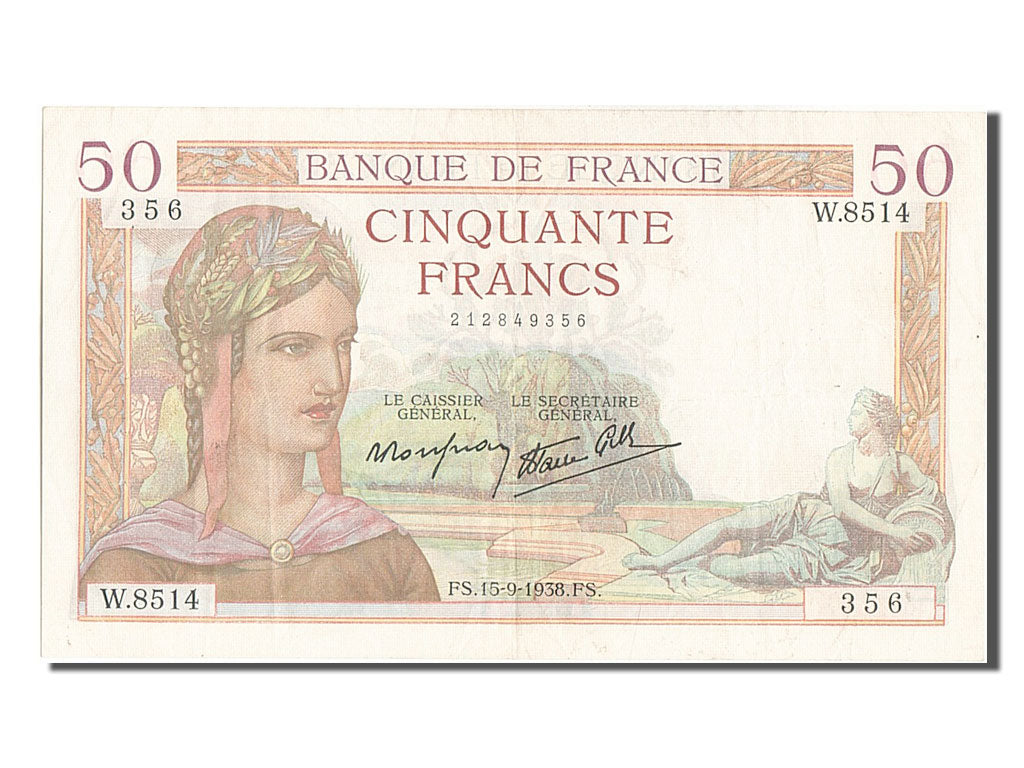 France, 50 Francs, 50 F 1934-1940 ''Cérès'', 1938, KM #85b, 1938-09-15, E...