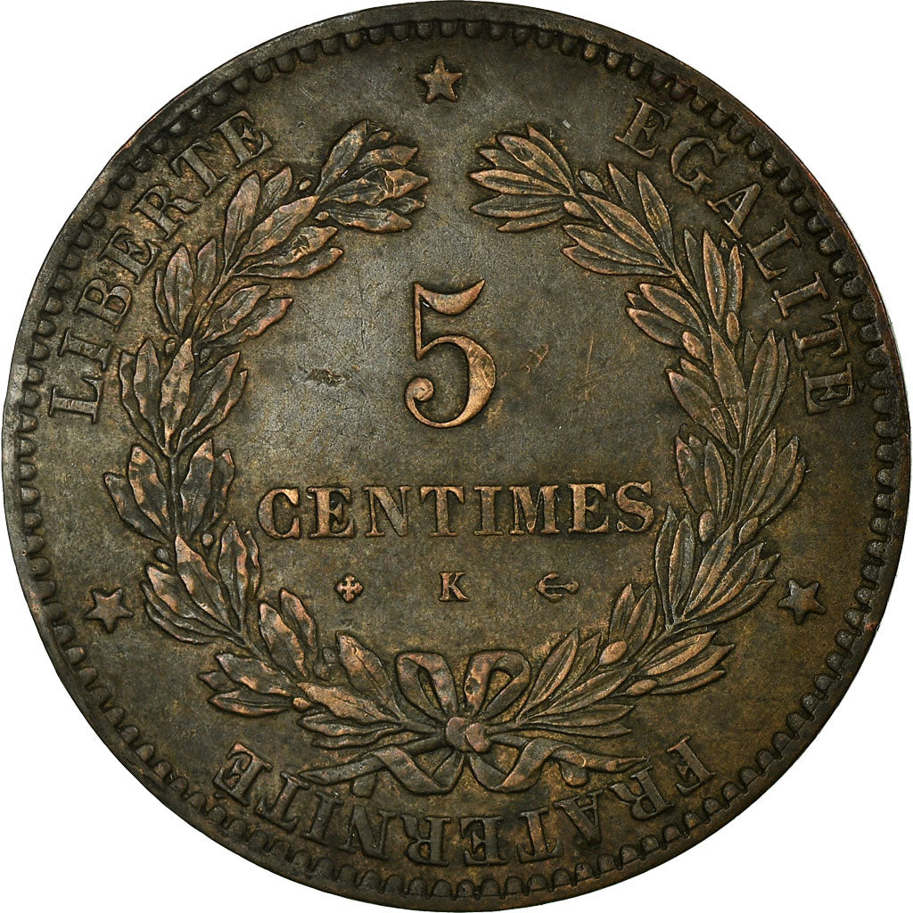 Monnaie, France, Cérès, 5 Centimes, 1874, Bordeaux, SUP, Bronze, Gadoury:157a