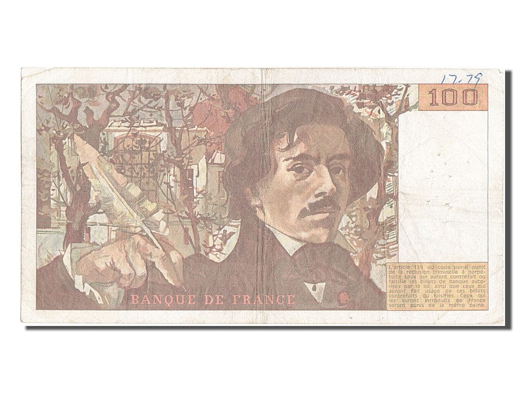 France, 100 Francs, 100 F 1978-1995 ''Delacroix'', 1987, KM #154c, VF(20-25),...