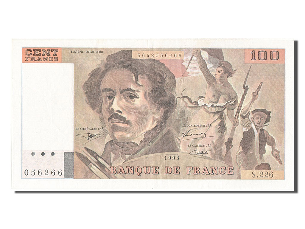 France, 100 Francs, 100 F 1978-1995 ''Delacroix'', 1993, KM #154g, AU(55-58),...