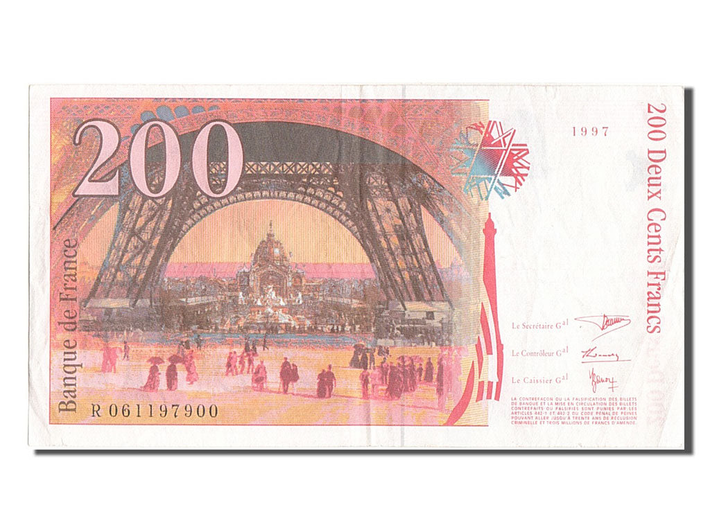 Banknote, France, 200 Francs, 200 F 1995-1999 ''Eiffel'', 1997, AU(50-53)
