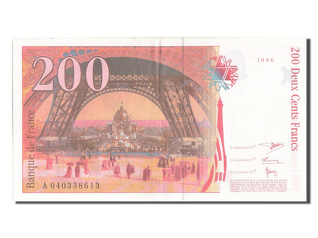 France, 200 Francs, 200 F 1995-1999 ''Eiffel'', 1996, KM #159b, AU(50-53),...