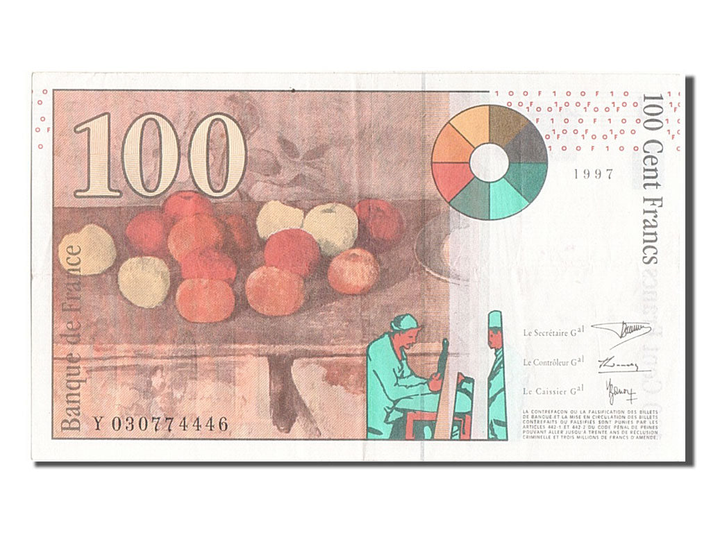 France, 100 Francs, 100 F 1997-1998 ''Cézanne'', 1997, KM #158a, AU(50-53), Y...