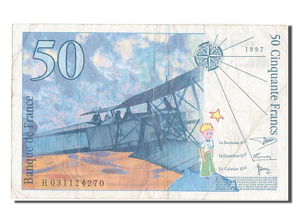 France, 50 Francs, 50 F 1992-1999 ''St Exupéry'', 1997, KM #157Ad, VF(20-25), H.