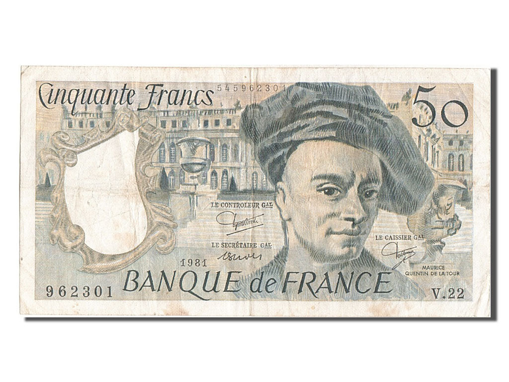 France, 50 Francs, 50 F 1976-1992 ''Quentin de La Tour'', 1981, KM #152b,...