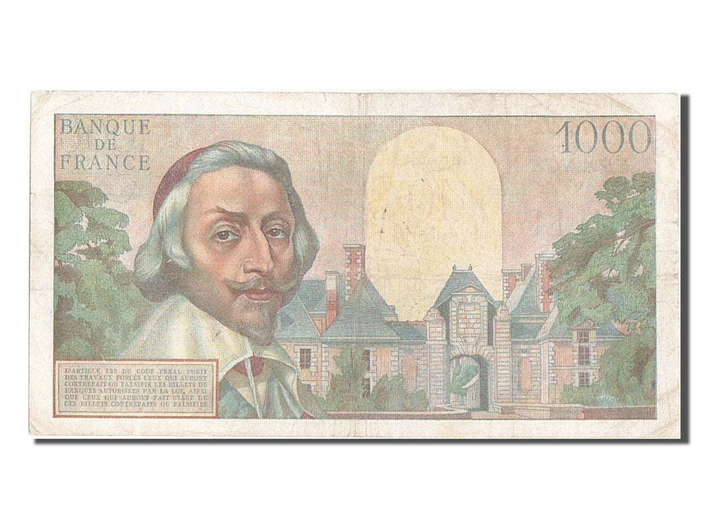 Banknote, France, 10 Nouveaux Francs on 1000 Francs, 1955-1959 Overprinted with